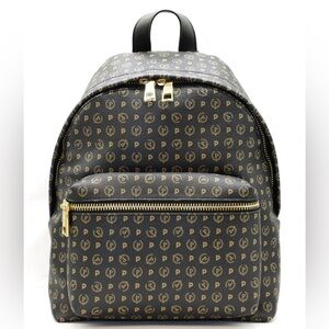 Pollini Heritage Zipped Monogram Backpack in Black and Gold